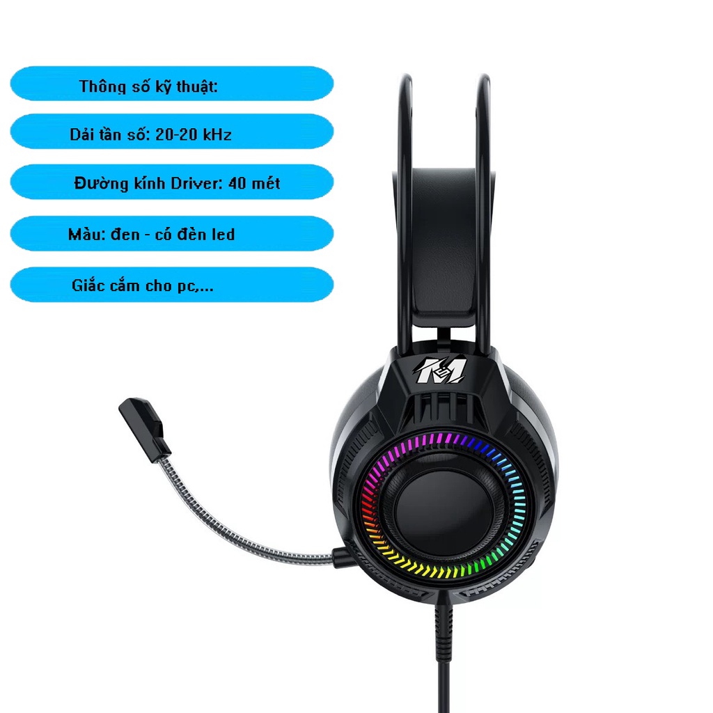Tai nghe gaming có MIC, LED Headset Pro HS705 nghe siêu bass jack 3.5 cổng USB dùng cho PC/Lap TOP