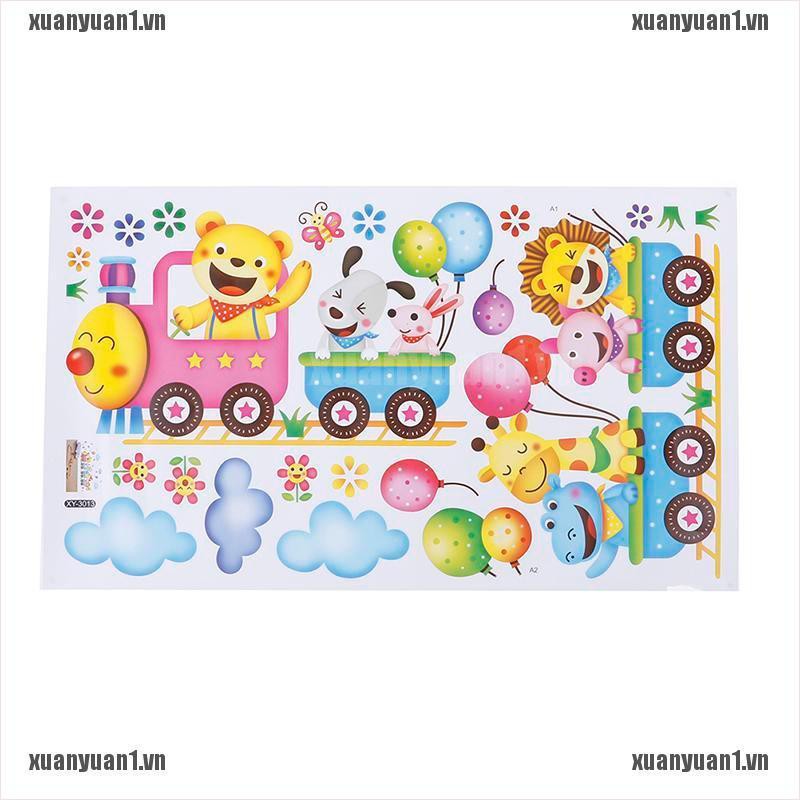[XUANYUAN1] Sticker Dán Tường Phòng Bé Hình Tàu Lửa Động Vật DIY