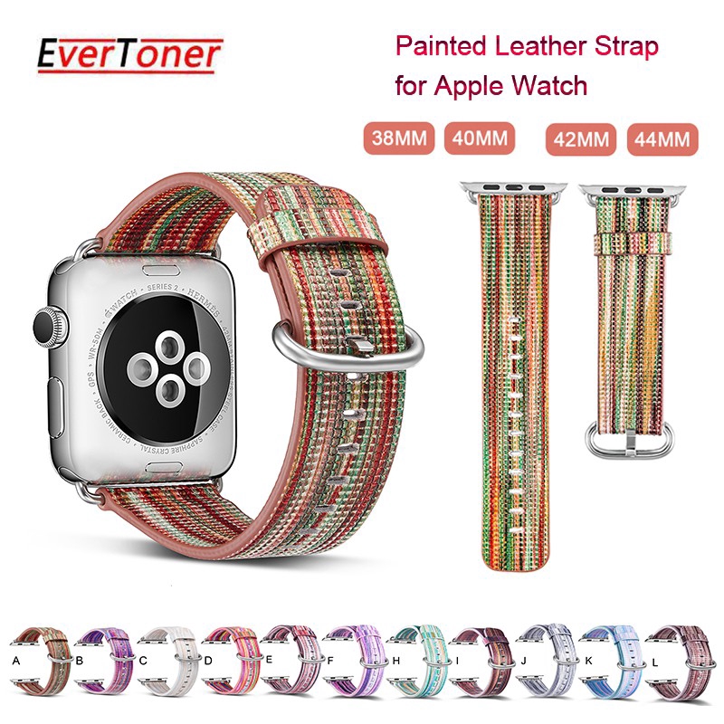 Dây đeo bằng da được sơn cho Apple Watch 5 4 44mm Dải 40mm hoa văn nhiều màu Vòng đeo tay cho iwatch 3 2 1 38 42mm