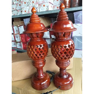 Cặp đèn thờ gỗ tràm bông vàng cao 48cm