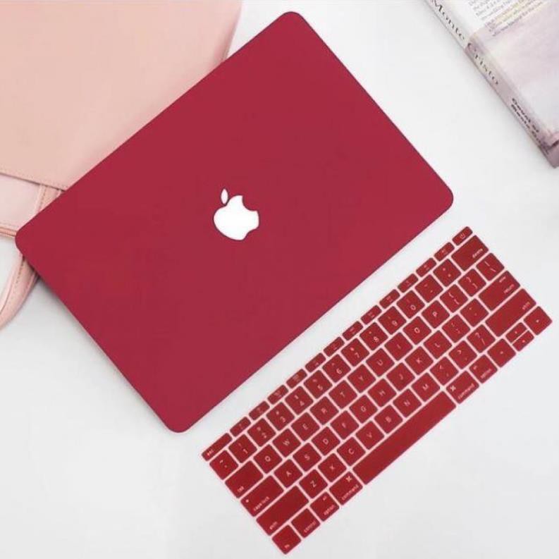 Combo ốp +phủ phím Macbook Air 13"(2018-2020 ) màu hồng pastel và đỏ booc đô thời trang, chống va đập, chống xước tốt