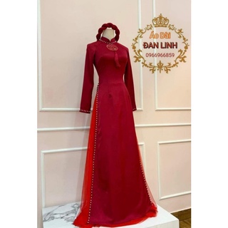 (A257) Áo dài cô dâu màu đỏ, áo dài cưới, áo dài ăn hỏi vải lụa vân gỗ cao cấp, sang trọng - Áo Dài Đan Linh (A257)
