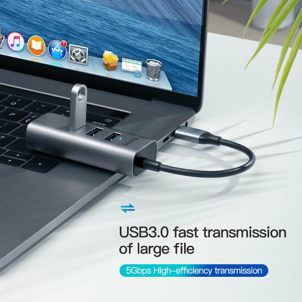Hub Baseus chuyển Type C to USB 3.0 + Network interface RJ45
