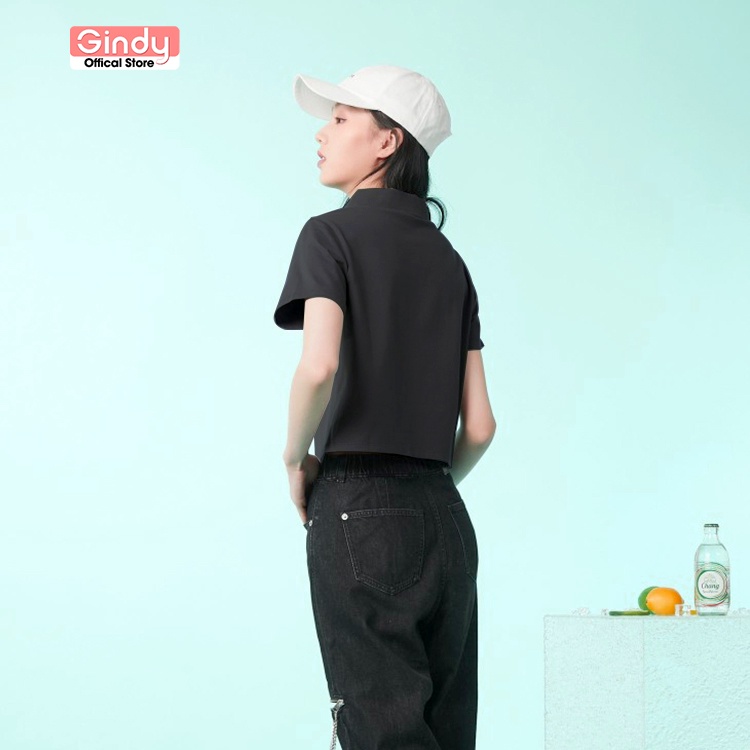 Áo thun phông nữ polo GINDY cúc màu sắc 3 màu cổ bẻ cotton tay lỡ basic dáng lửng unisex vải cotton thoáng mát A8110