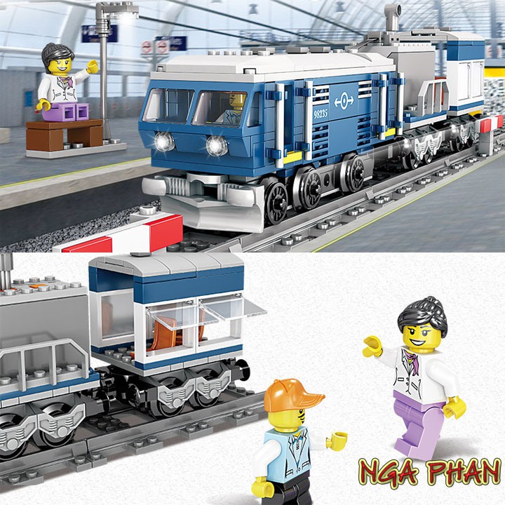 Tàu Hỏa Xanh Lam 359 Chi Tiết Chạy Pin Cực Đẹp City Lego Kazi Đồ Chơi Xếp Hình Lắp Ráp