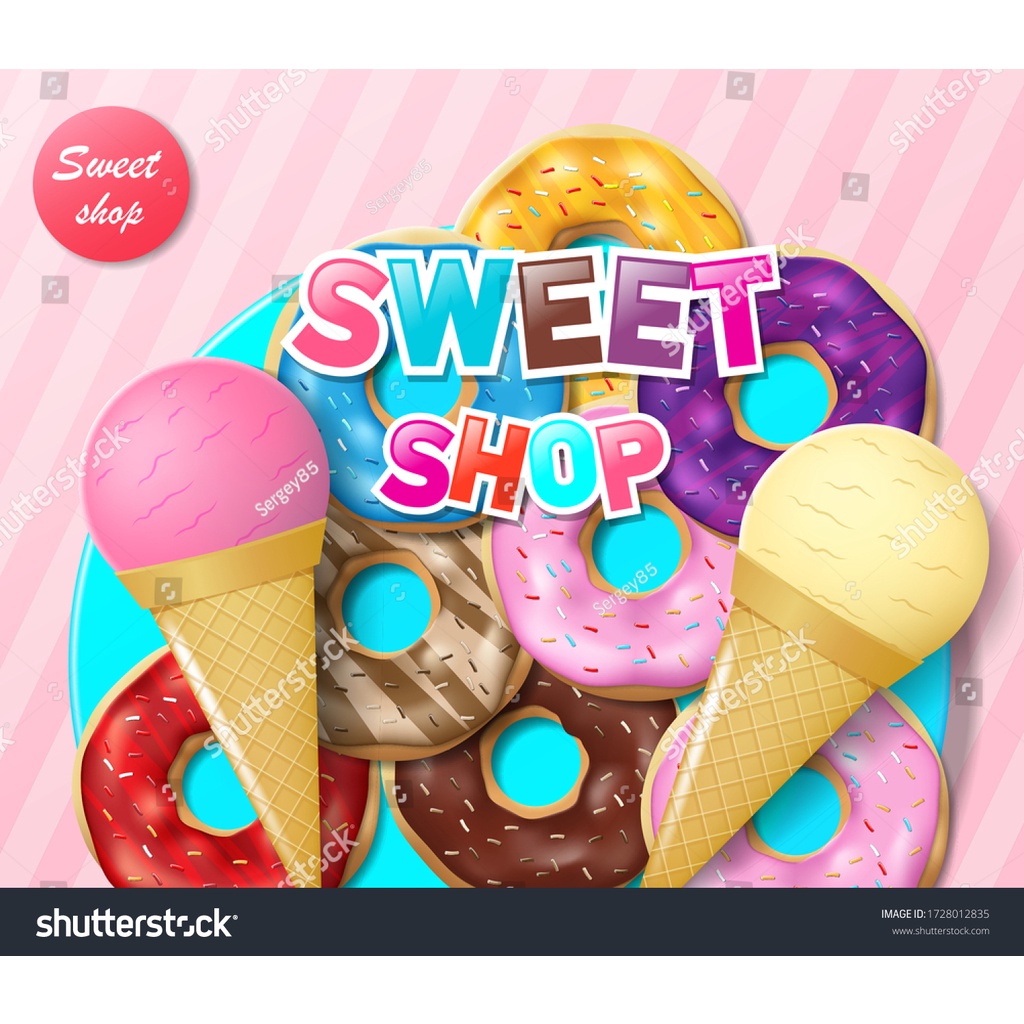 Tranh 3D Dán Tường Giành Cho Quán Kem, Icream, Ốc Quế