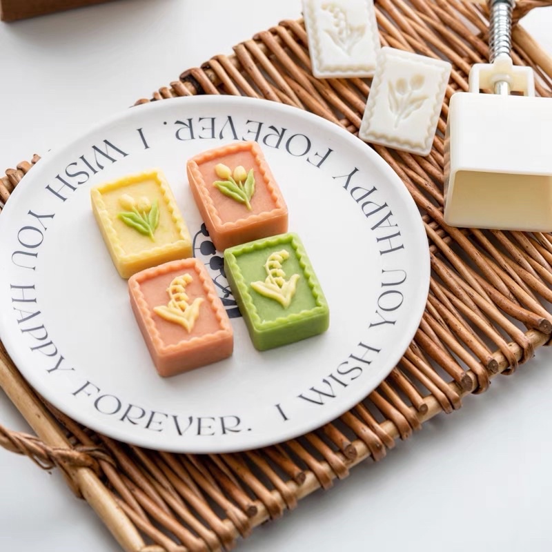 Khuôn Nhấn Lò Xo Tulip Chữ Nhật 30gr Bánh Đậu Xanh, Bánh Dứa, Bánh Trung Thu