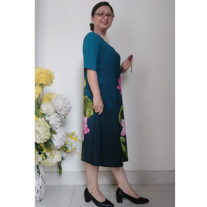 Váy Đầm Trung Niên Form Suông A Che Bụng - Vải Lụa Nhật Cao Cấp - Size 45 - 90kg
