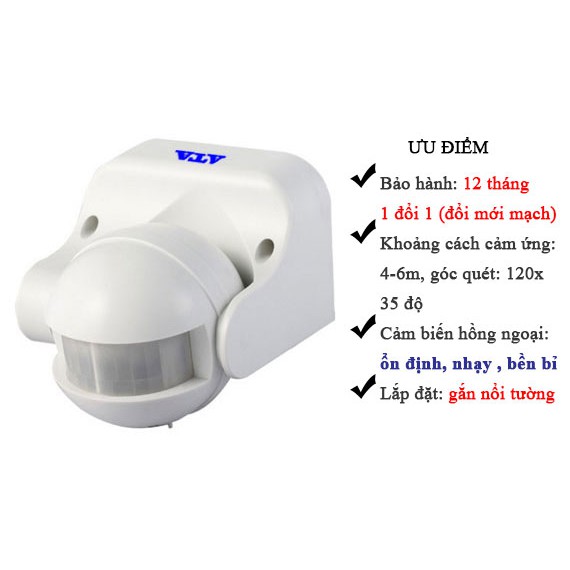 Công tắc cảm ứng chuyển động hồng ngoại gắn tường ATA AT-79