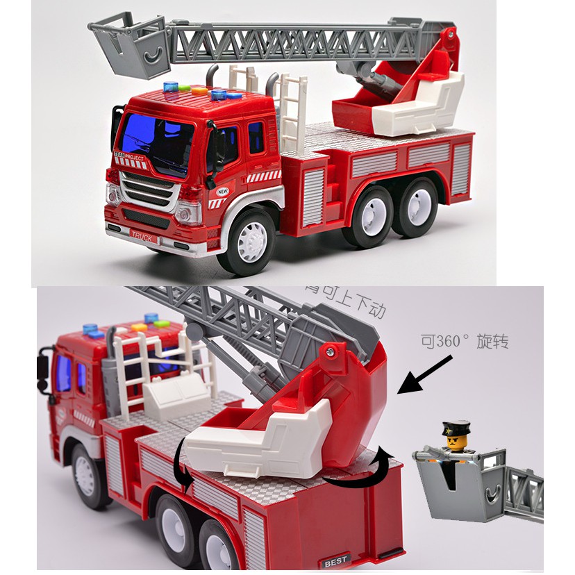 Mô hình xe cứu hỏa có thang rút đồ chơi trẻ em mô hình tỉ lệ 1:16 bằng nhựa có âm thanh và đèn