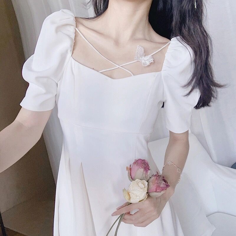 Đầm Cổ Vuông Tay Phồng Phong Cách Pháp Thời Trang Mùa Hè Hàng Mới 2022