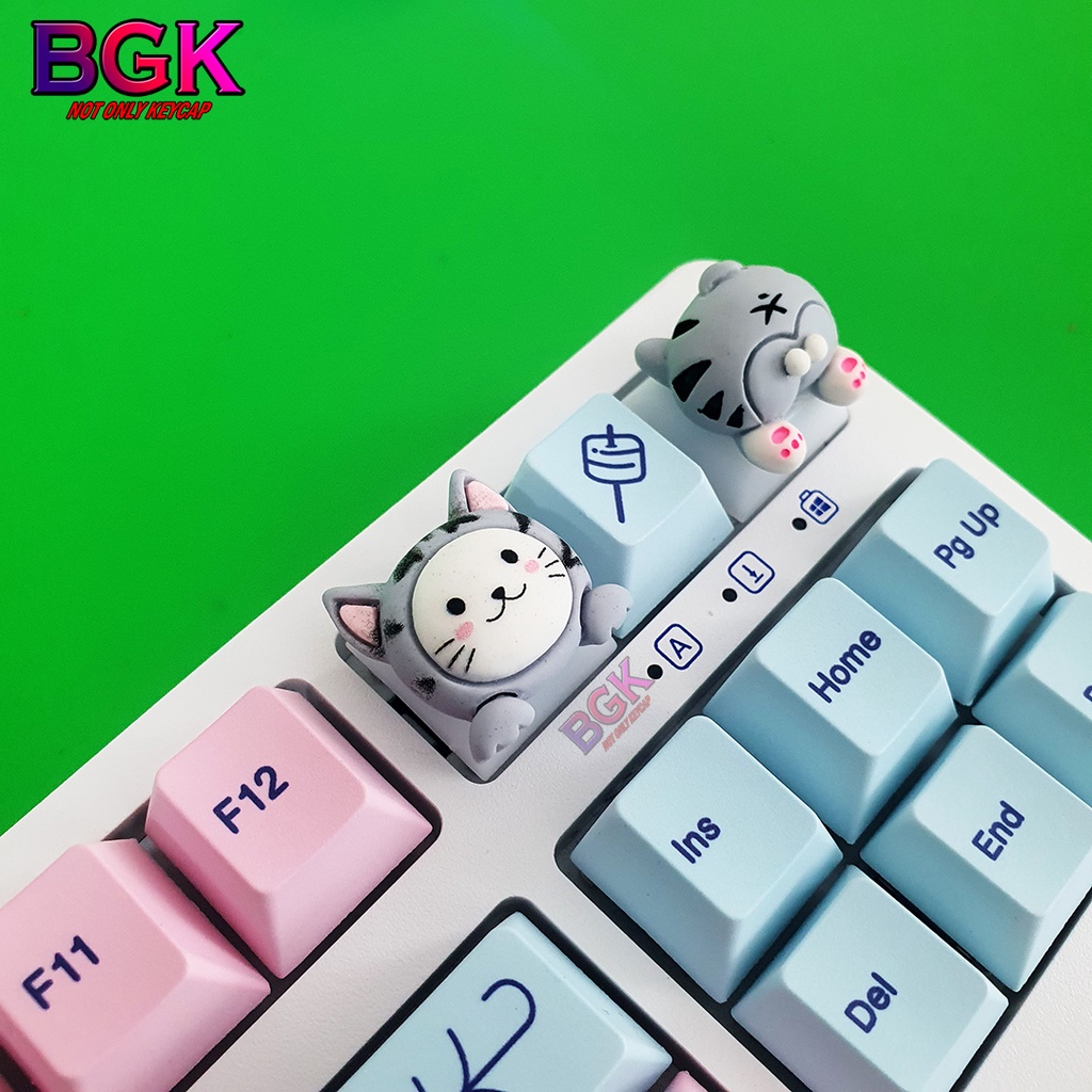 Bộ Keycap 2 Nút Đầu và Mông Mèo Xám Cực Kute ( keycap Artisan, keycap phím cơ )