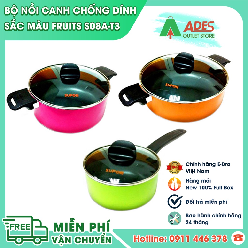 Bộ nồi canh chống dính sắc màu Fruits S08A-T3 - Supor - Chính hãng HOT 2022
