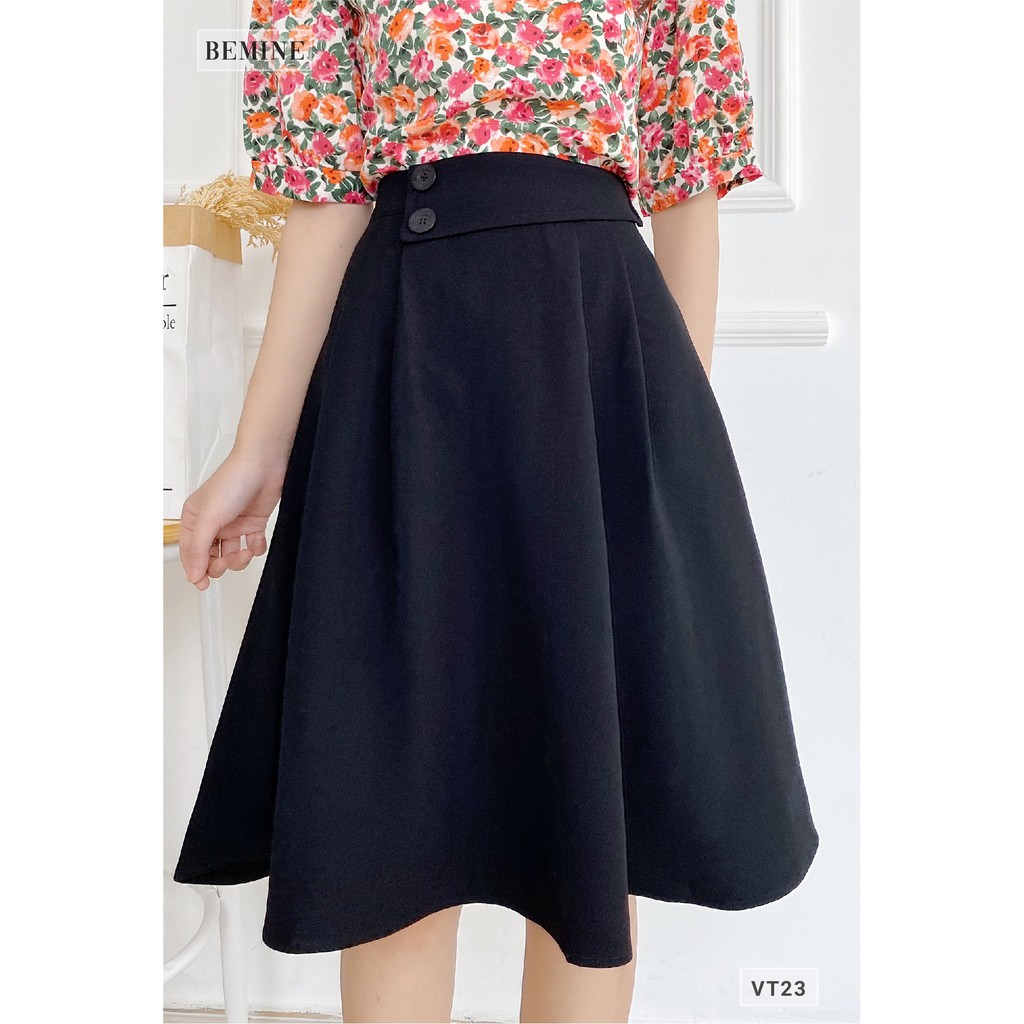 Chân váy công sở nữ xòe xếp ly BEMINE VT23DEN | BigBuy360 - bigbuy360.vn