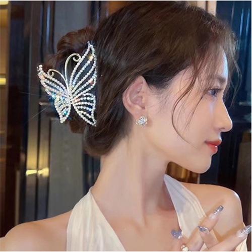Haimeikang Thời trang Hàn Quốc Ngọc trai lớn Rhinestone Bướm nữ kẹp tóc