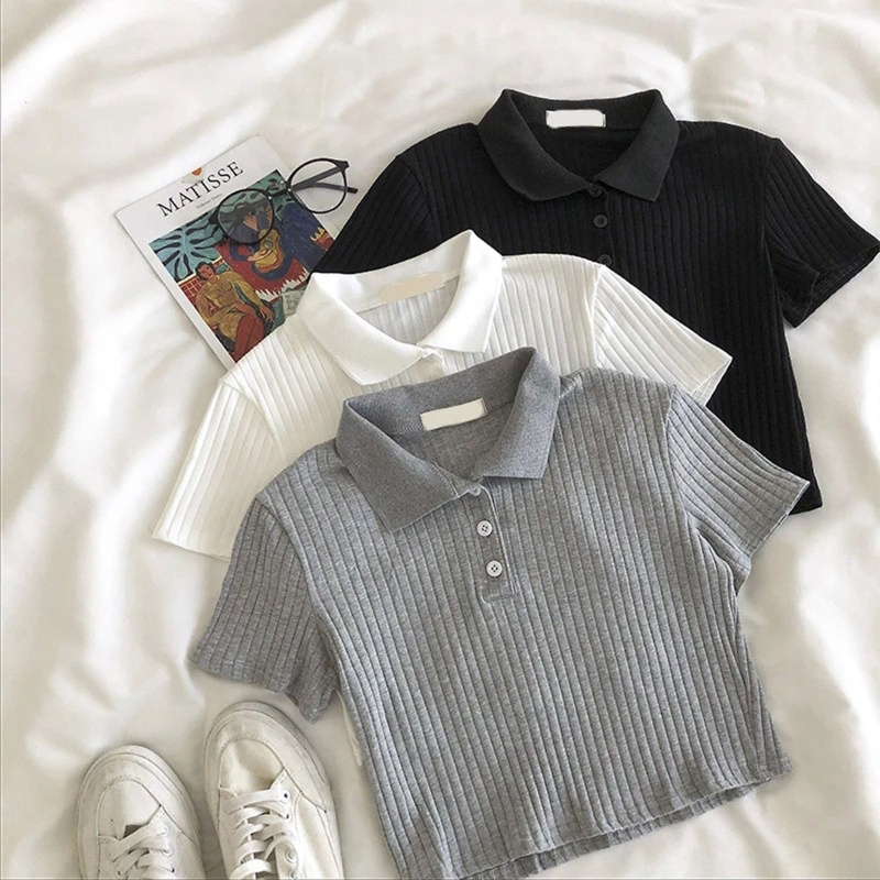 Áo Croptop Dệt Kim Tay Ngắn Màu Sắc Đơn Giản Thời Trang Mùa Hè Cho Nữ