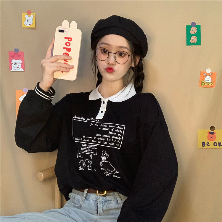 Áo thun dài tay cổ bẻ thời trang Hàn Quốc 2020 dành cho nữ