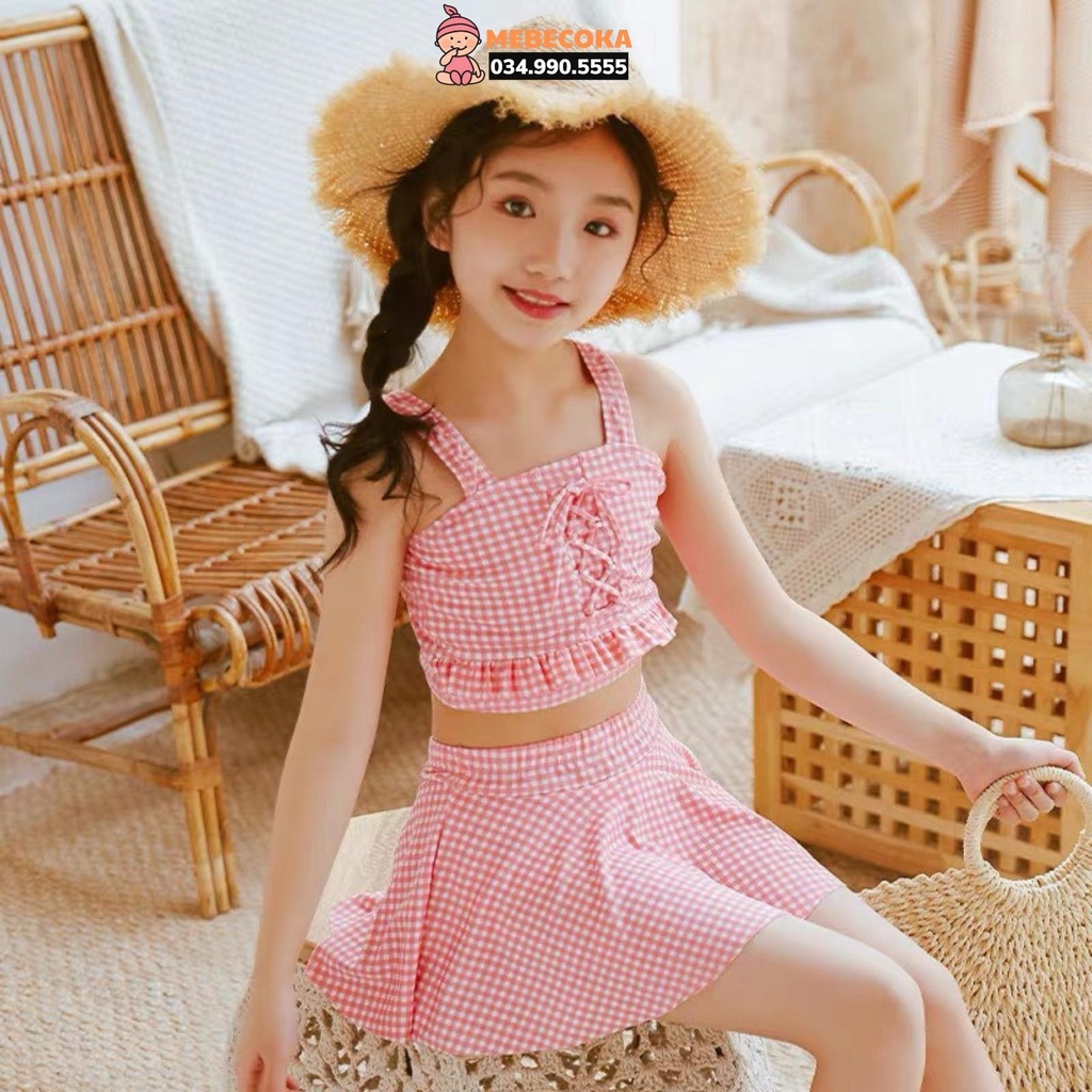 Đồ bơi trẻ em ,Bộ đồ bơi kẻ caro cao cấp chất LYCRA Hàn,siêu dễ thương cho bé gái