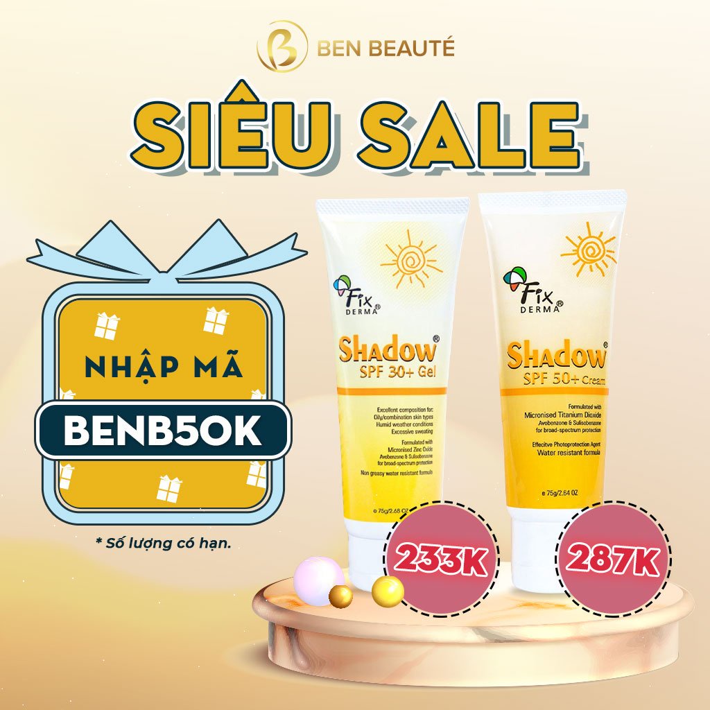 Kem Chống Nắng Phổ Rộng Fixderma Shadow Mỏng Nhẹ Không Gây Bí Da SPF50 Cream SPF 30 Gel