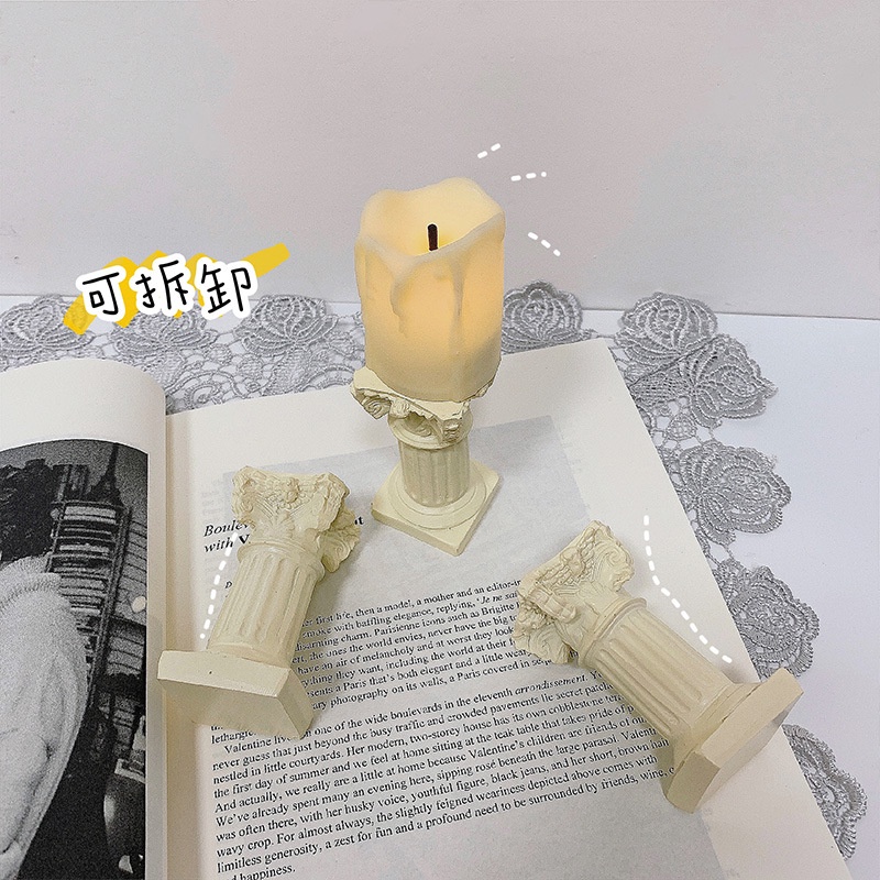 Đèn Để Bàn Decor Hình Nến Điện Tử Dạng Sáp Chảy Kèm Đế Cột La Mã Nghệ Thuật