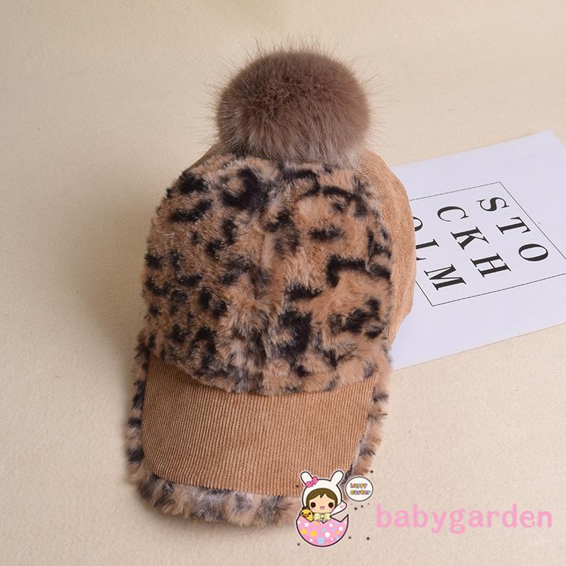 Mũ lưỡi trai vải len in họa tiết da báo màu đen / hồng / xám thời trang thu đông dễ thương cho bé 3-6 tuổi