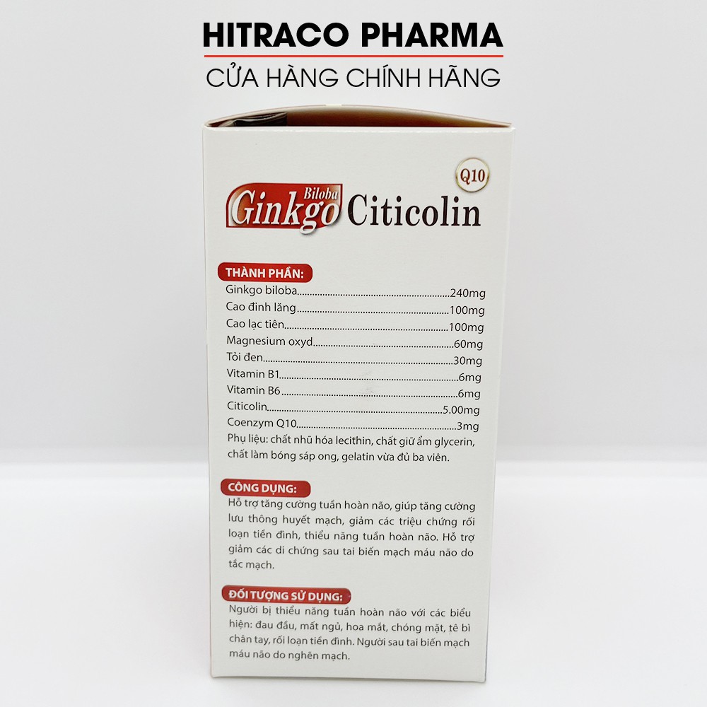 Hoạt huyết dưỡng não Ginkgo Biloba Citicolin Q10 - Hộp 100 viên
