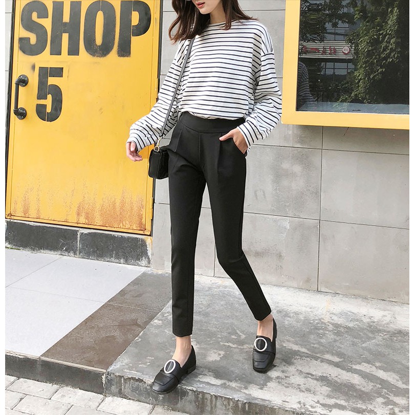 Quần Baggy cạp cao lưng chun - Kiểu dáng Hàn Quốc - Chất vải tuyết mưa mềm mại - Dáng đứng - Form mặc thoải mái