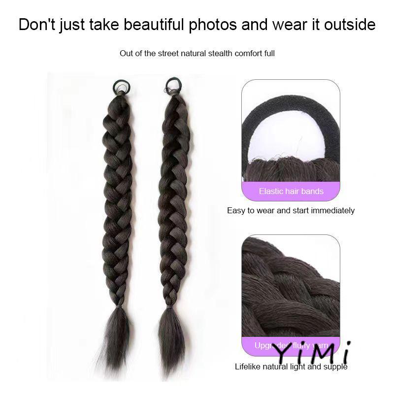 Tóc bím giả cột cao đuôi ngựa kiểu bím tóc thắt đôi-Tóc giả thắt bím đuôi ngựa dài 33cm