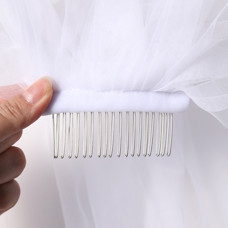 Mạng Che Mặt Cô Dâu 1 Tầng Vải Tuyn Màu Trắng Phối Ren Tinh Tế