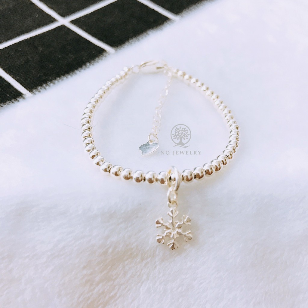 Lắc bi bạc 3mm hoa tuyết nhỏ - Lắc tay nữ