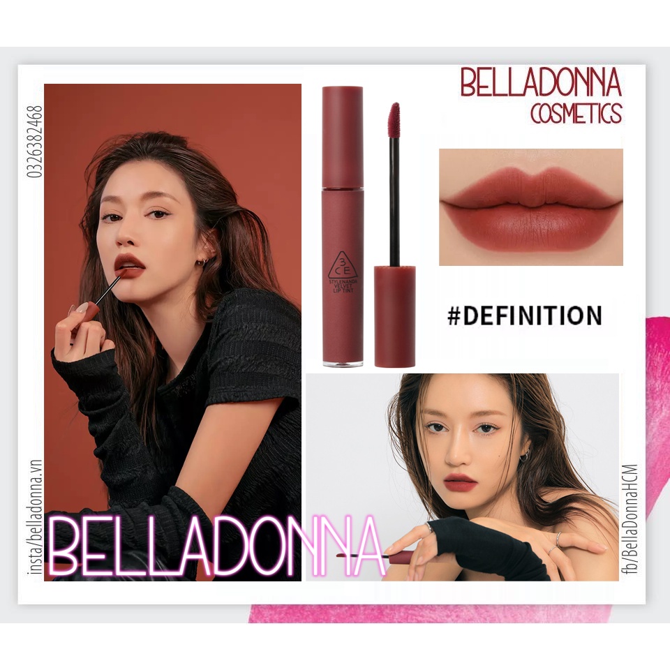 Son kem lì 3CE Velvet Lip Tint #Definition: Màu Đỏ Đậm Trendy