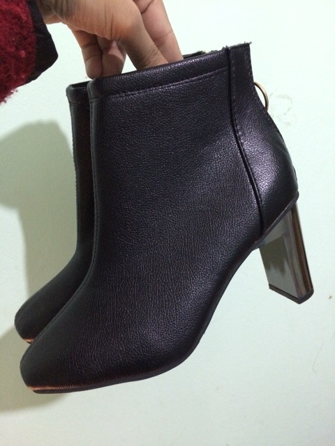 Bốt da mờ gót gương cao cấp