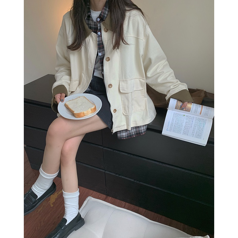 Áo Khoác Kaki Thu Đông Dáng Lửng Cho Bạn Nữ - Có Túi