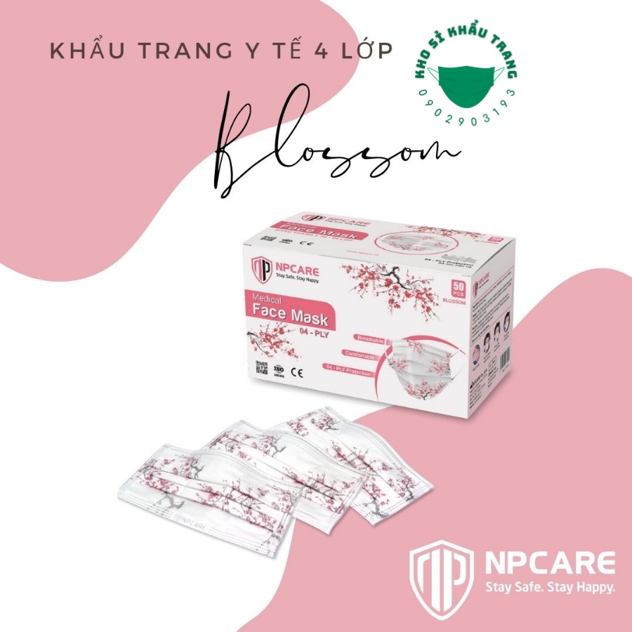 [Giá Sỉ] Hộp 50 cái khẩu trang y tế 4 lớp họa tiết NP CARE