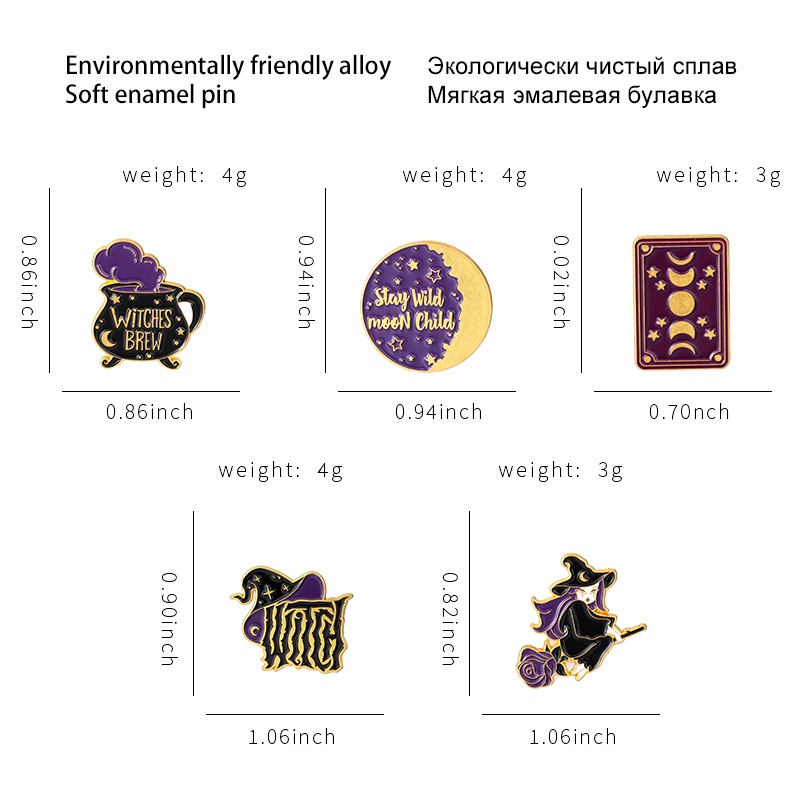 Ghim Cài Áo Kim Loại Hình Cuốn Sách Ma Thuật Chủ Đề Halloween Lunar Eclipse Witch Hat Quà Tặng Trang Sức