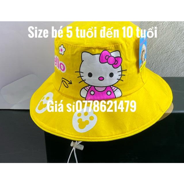 Mũ bé gái 5-10 tuổi - nón vành dành cho trẻ em in hello kity 2 lớp bao đẹp - có dây (Cap-Nón(Most))