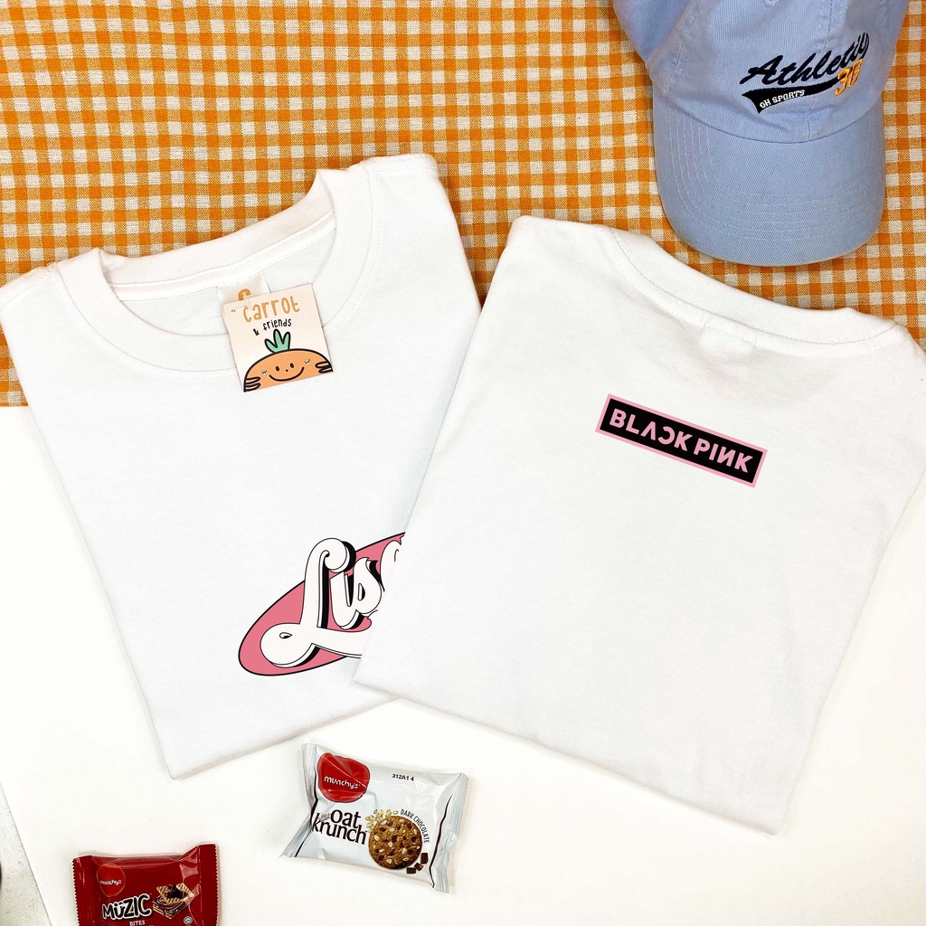 Áo thun unisex BLA.CK.PIN.K vải cotton oversize tay lỡ form rộng