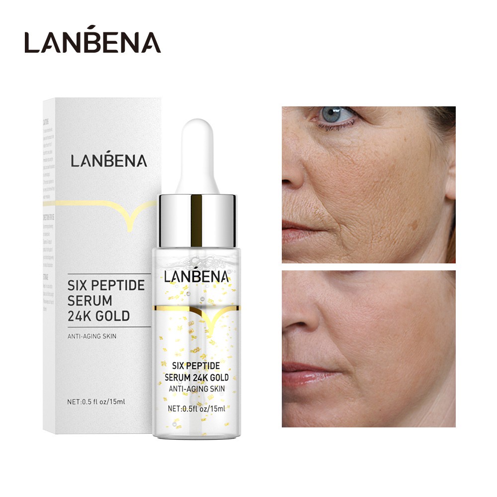 Serum LANBENA Vitamin C trắng da Axit Hyaluronic giảm mụn se khít lỗ chân lông tinh chất vàng 24K chống lão hóa 15ml