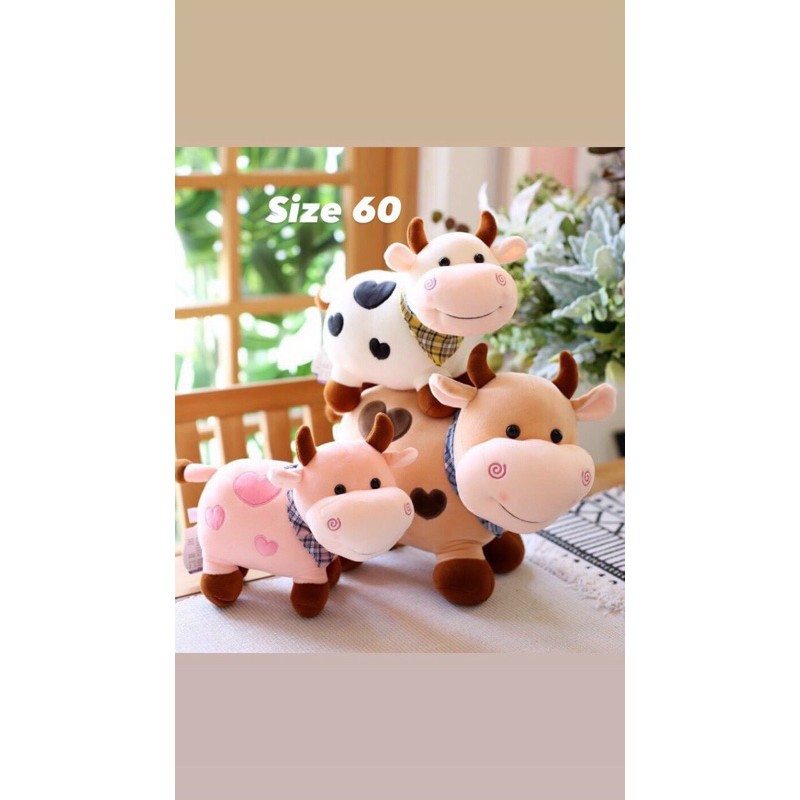 Trâu Bông Khăn Tim - Gấu Bông Hình Trâu Quàng Khăn Chất Nhung Mềm Mịn Siêu Cute Size 60cm