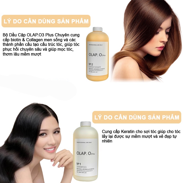 Dầu Gội Olap O3 Dầu Xả Olap O3 Collagen Phục Hồi Siêu Mền Mượt, Ngăn Gầu Ngứa 800MLx2