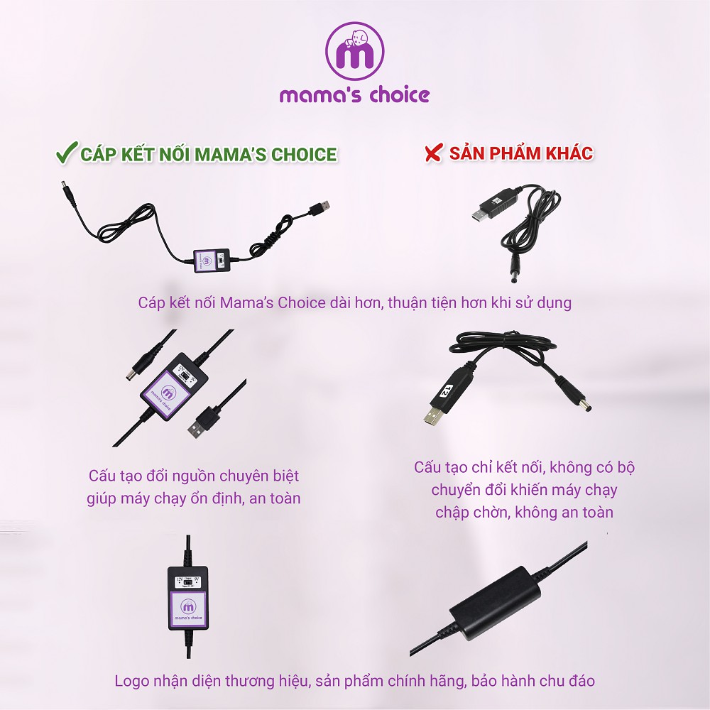 Pin Sạc Dự Phòng Mama's Choice Thiết Kế Cáp Kết Nối Chuyên Biệt Cho Máy Hút Sữa Maxflow, Pump, Freestyle, Swing Maxi