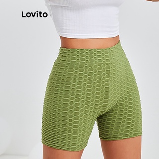 Quần short Lovito màu trơn có kết cấu phong cách thể thao cơ bản L14D043 (màu xanh lá)