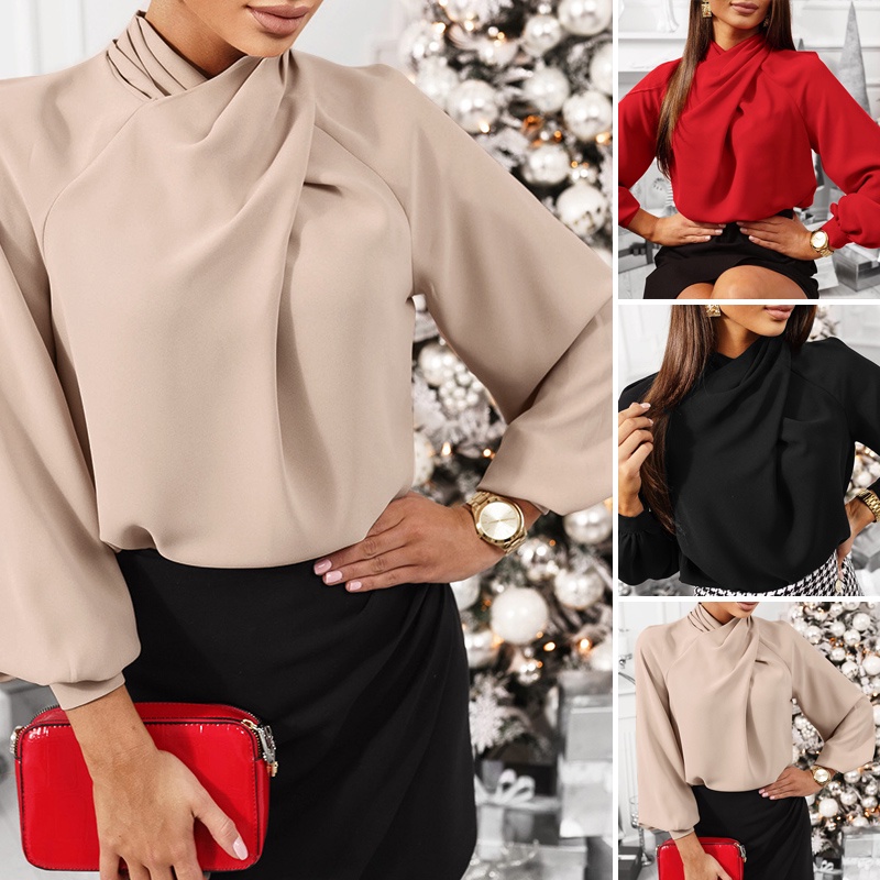 Áo kiểu Zanzea cổ cao tay dài dáng rộng kiểu Tây Âu cá tính dành cho nữ