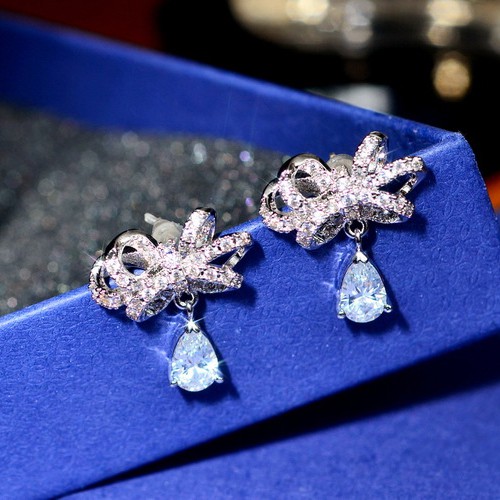 Bông tai nơ đính đá pha lê cao cấp hàng chuẩn 100% loại 1 - Mely 1515