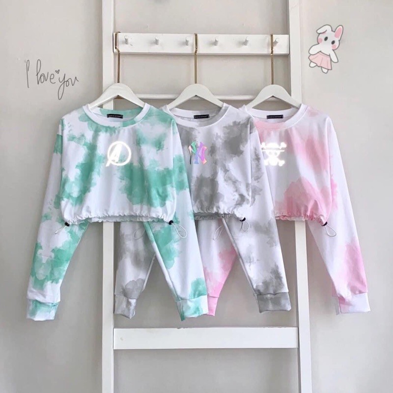 Áo CropTop Rút Eo Loang Phản Quang Ảnh Thật