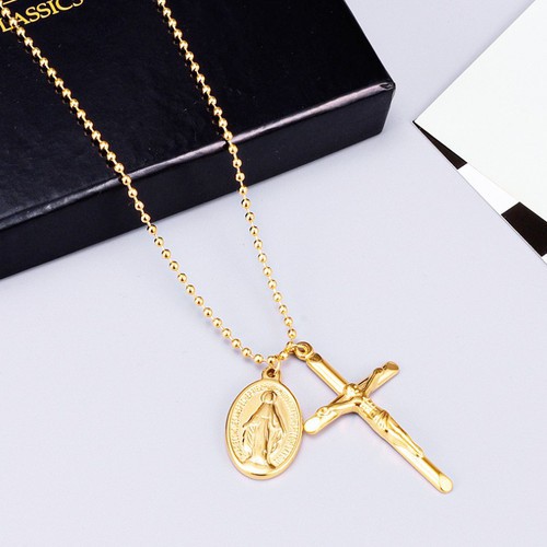 Dây Chuyền Bi Thánh Giá Và Đức Mẹ Titan Ko Đen TT 2583
