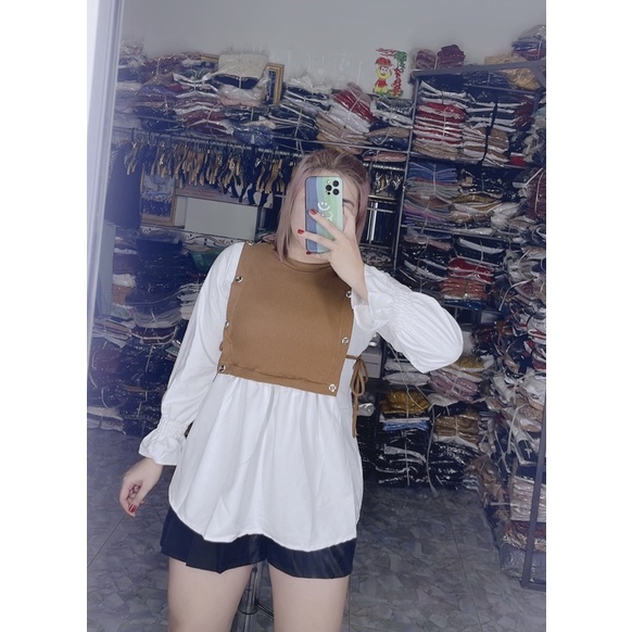 Áo peplum tay phối Dung Vũ Bigsize 60-90kg | BigBuy360 - bigbuy360.vn