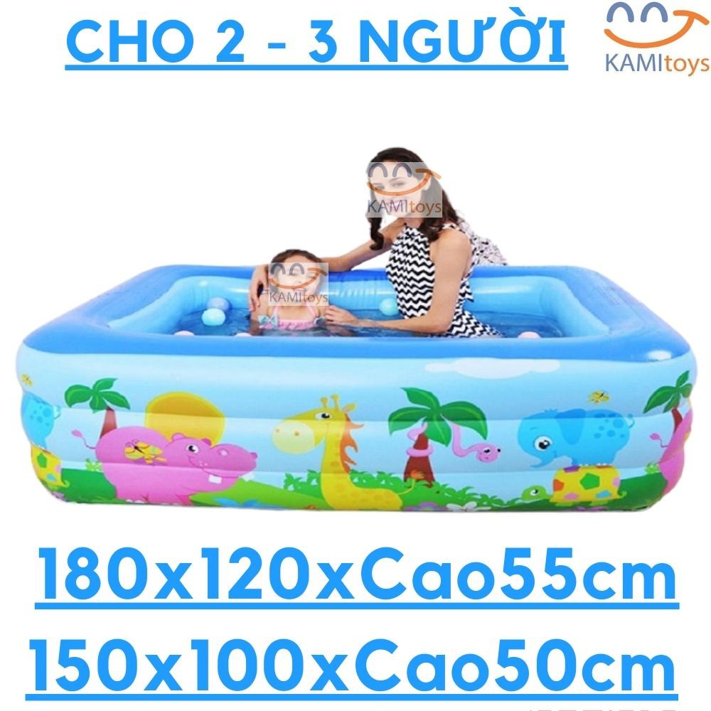 Bể bơi cho bé hồ phao bơi trẻ em thành cao 3 tầng cỡ dài 180cm và 150cm