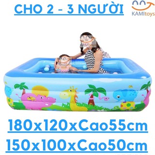 Bể bơi cho bé hồ phao bơi trẻ em thành cao 3 tầng cỡ dài 180cm và 150cm