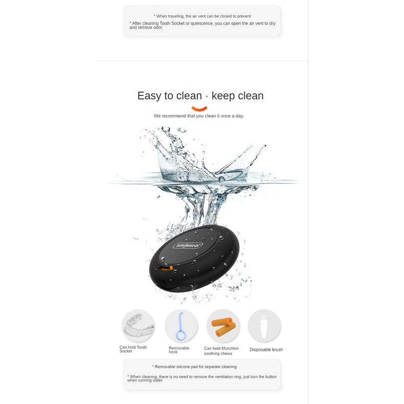 Hộp Đựng Tặng 1 Móc Khay Răng Chỉnh Hình Invisalign, Zenyum, hàm giả tháo lắp - Có Gương Soi Khe Đóng Mở